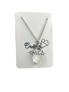 Clear Oval Pendant Necklace with Silver Chain